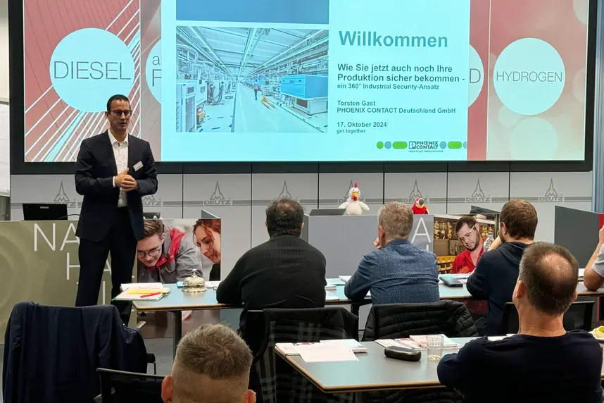 Referent hält Vortrag über Obsoleszenz auf Eichler Get Together Seminar bei der Deutz AG