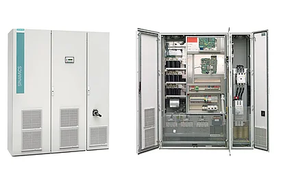 Zwei Siemens Sinamics G180 Großumrichter nebeneinander