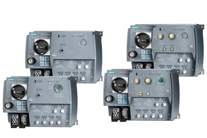 4 freigestellte Siemens SIRIUS M200D Motorstarter nebeneinander