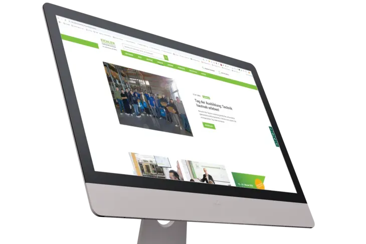 Large monitor with start page of the Eichler webshop for automation technology