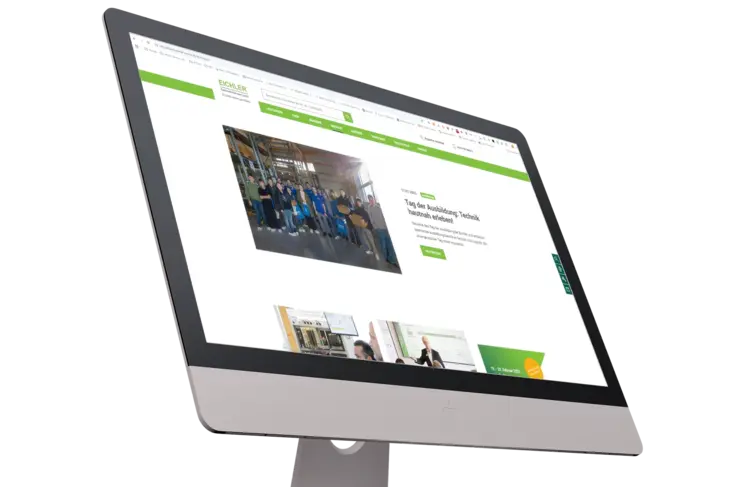 Large monitor with start page of the Eichler webshop for automation technology