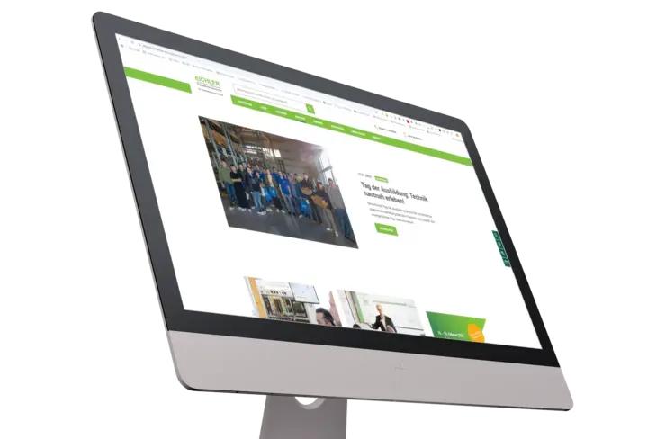 Großer Monitor mit Startseite des Eichler Webshop für Automatisierungstechnik